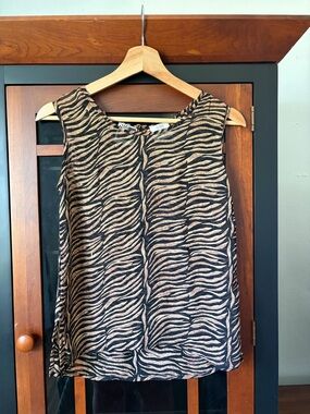 Zebra-Print Sleeveless Tank Top in Black and Tan